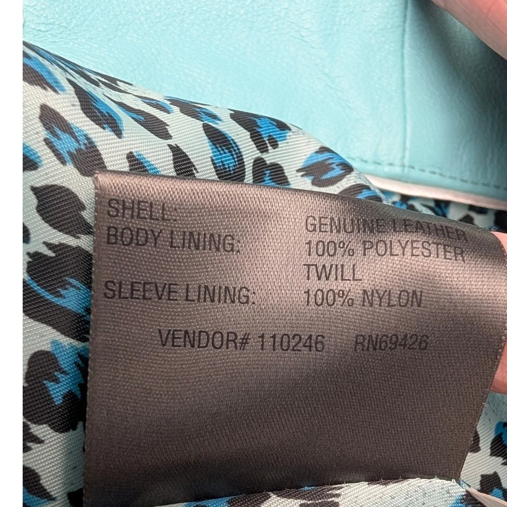 Wilsons Leather Maxima Trench Coat Womens L Turquoise Blue Leather Belted Jacket - Picture 10 of 10